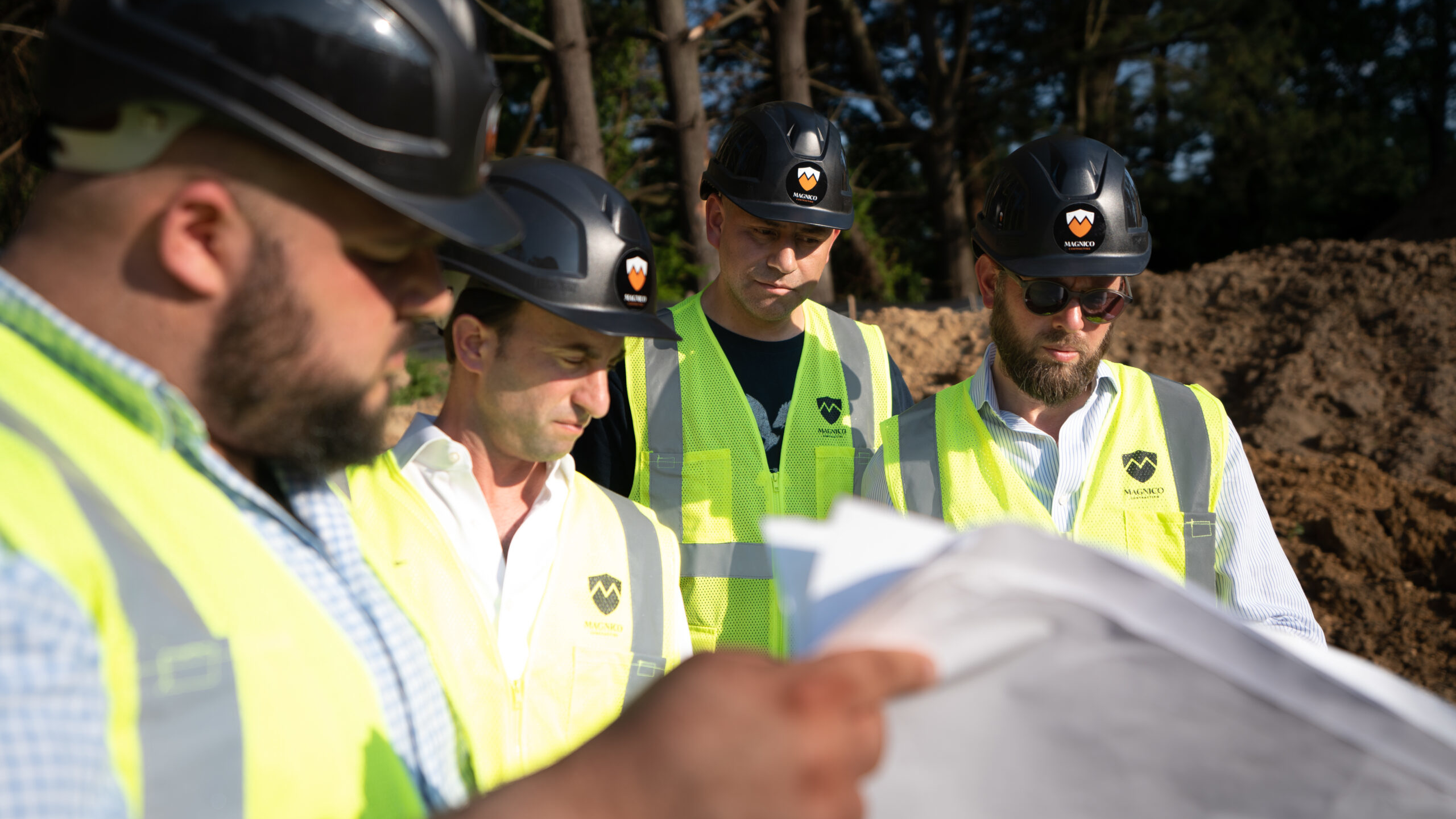 Group working on construction site